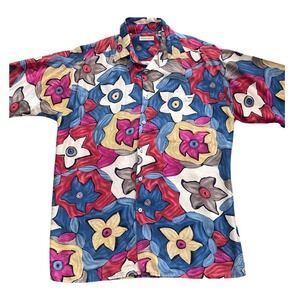 Burma Bibas Mens Summer Vintage‎ Silk Abstract Floral Button Down Shirt zz43